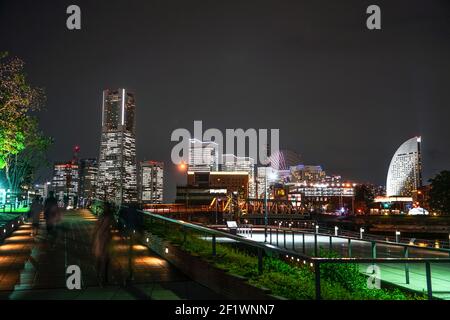 Yokohama Minato Mirai de nuit vue Banque D'Images