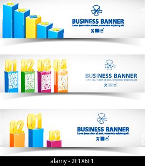 Concept d'infographie d'entreprise avec bannières horizontales graphiques colorés trois quatre et cinq options d'illustration vectorielle isolée Illustration de Vecteur