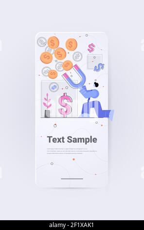homme d'affaires tenant un grand aimant homme d'affaires attirant des pièces d'argent démarrage investissement attraction profit revenu concept vertical pleine longueur copy space illustration vectorielle Illustration de Vecteur