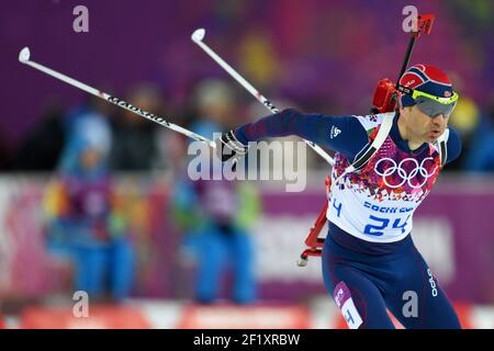 OLE Einar Bjoerndalen de Norvège, pendant le sprint masculin de biathlon 10 km des XXII Jeux Olympiques d'hiver Sotchi 2014, au complexe de ski de fond et biathlon Laura, le 8 février 2014 à Sotchi, Russie. Photo Pool KMSP / DPPI. OLE Einar Bjoerndalen a remporté la médaille d'or Banque D'Images