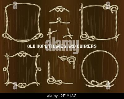 Ensemble d'anciens cadres et coins de corde dans différents styles uniques sur un arrière-plan brun abstrait. Illustration de Vecteur