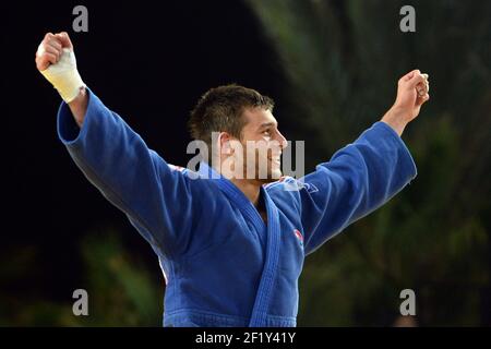 Alexandre Iddir (-90kg) de France réagit après sa médaille de bronze lors du match de médaille de bronze des Championnats d'Europe, le 26 avril 2014, au Park&Suites Arena de Montpellier, France. Photo Philippe Millereau / KMSP / DPPI Banque D'Images