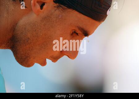 Portrait de Rafael Nadal d'Espagne lors de la finale masculine de l'Open de tennis français au stade Roland Garros à Paris, France, le 8 juin 2014 - photo Philippe Millereau / KMSP / DPPI Banque D'Images