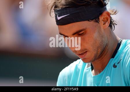 Portrait de Rafael Nadal d'Espagne lors de la finale masculine de l'Open de tennis français au stade Roland Garros à Paris, France, le 8 juin 2014 - photo Philippe Millereau / KMSP / DPPI Banque D'Images