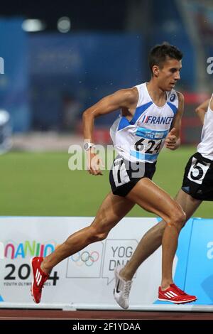 Anthony Pontier (FRA) lors de la compétition masculine Steeplechase de Nanjing 2014, Jeux Olympiques de la Jeunesse à Nanjing, dans la province de Jiangsu en Chine orientale, jour 6, le 21 août 2014. Photo Eddy Lemaistre / KMSP / DPPI Banque D'Images