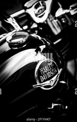 Harley Davidson Road King moto. Noir et blanc Banque D'Images