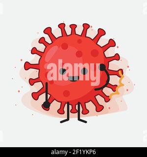 Illustration vectorielle du personnage de virus rouge avec un visage mignon, des mains simples et des dessins de ligne de jambe sur un arrière-plan isolé. Style plat de dessin animé. Illustration de Vecteur