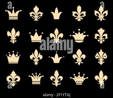 Icônes Crown et fleur de lis. Insigne de symbole, décoration héraldique antique royale, illustration vectorielle Illustration de Vecteur