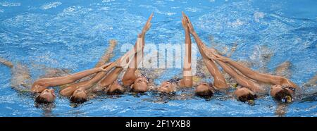 Carolane Canavese, Alice Carbonnel, Esther Ducrocq, Inesse Guermoud, Solene Lusseau, Estelle Philibert, Abbygaelle Slonina, Laura Tremble, Camille Egidio, Charlotte Tremble se disputent en natation synchronisée, qualification des équipes routine libre, pendant les 1ers Jeux Olympiques européens 2015 à Bakou, Azerbaïdjan, jour 0, le 12 juin 2015 - photo Philippe Millereau / KMSP / DPPI Banque D'Images