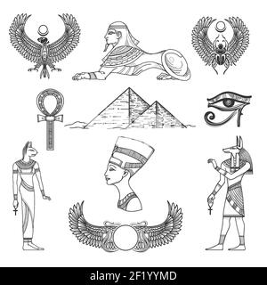 Culture des symboles d'Égypte, caractère d'icône, pyramide antique, illustration vectorielle Illustration de Vecteur