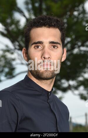 Martin Fourcade de France pose à domicile, à Lans en Vercors, France, le 1er juin 2015. Photo Philippe Millereau / KMSP / DPPI Banque D'Images