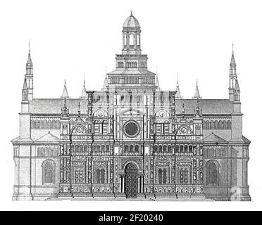 Illustration du XIXe siècle de Certosa di Pavia en Lombardie, Italie. Publié dans Systematischer Bilder-Atlas zum conversations-Lexikon, Ikonographische Banque D'Images