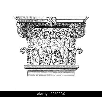 Gravure de détail du XIXe siècle de Certosa di Pavia. Publié dans Systematischer Bilder-Atlas zum conversations-Lexikon, Ikonographische Encyklopae Banque D'Images