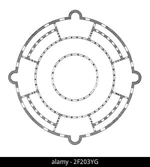 Ancienne illustration du XIXe siècle d'un plan d'étage de Santo Stefano Rotondo. Publié dans Systematischer Bilder-Atlas zum conversations-Lexikon, Ikonog Banque D'Images