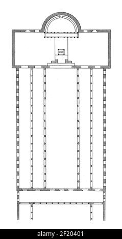 Ancienne gravure du XIXe siècle du plan d'étage de la basilique Saint-Paul à l'extérieur des murs de Rome. Publié dans Systematischer Bilder-Atlas zum con Banque D'Images