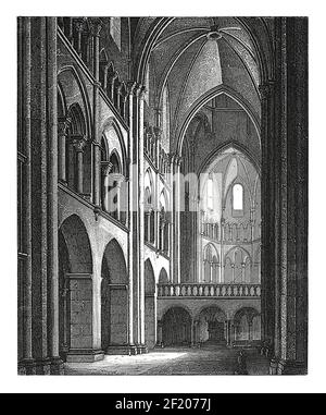 Ancienne illustration du XIXe siècle de l'intérieur de la cathédrale de Limbourg. Publié dans Systematischer Bilder-Atlas zum conversations-Lexikon, Ikonographisch Banque D'Images