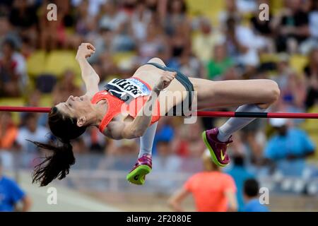 Ruth Beitia d'Espagne concurrence dans les femmes de saut à haute vitesse lors de la rencontre internationale d'athlétisme Herculis, IAAF Diamond League, Monaco le 17 juillet 2015 au stade Louis II à Monaco, France - photo Jean-Marie Hervio / KMSP / DPPI Banque D'Images