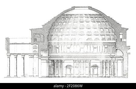 Gravure antique du Panthéon à Rome. Publié dans Systematischer Bilder-Atlas zum conversations-Lexikon, Ikonographische Encyklopedie der Wisse Banque D'Images