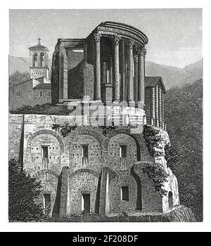 Illustration antique des vestiges du Temple de Vesta à Rome, Italie. Publié dans Systematischer Bilder-Atlas zum conversations-Lexikon, Ikonogr Banque D'Images