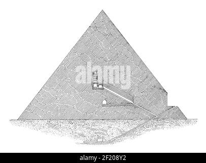 Illustration antique de la section de la Pyramide de Cheops. Publié dans Systematischer Bilder-Atlas zum conversations-Lexikon, Ikonographische Encyklop Banque D'Images