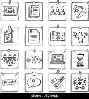 Les éléments de développement de carrière Doodle Business sont définis avec la gestion des ressources humaines icônes de recrutement sur les papiers note illustration vectorielle isolée Illustration de Vecteur