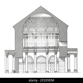 Gravure du XIXe siècle d'un temple dans le palais de Dioclétien à Split, Croatie. Publié dans Systematischer Bilder-Atlas zum conversations-Lexikon, Ikonogr Banque D'Images