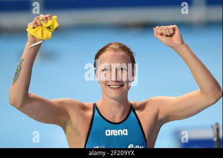 Sarah Sjoestroem (SWE) est en compétition et remporte la médaille d'or sur le papillon féminin de 100 m lors des 16e championnats du monde de Fina 2015, à Kazan, Russie, jour 11, le 3 août, 2015 - photo Stephane Kempinaire / KMSP / DPPI Banque D'Images