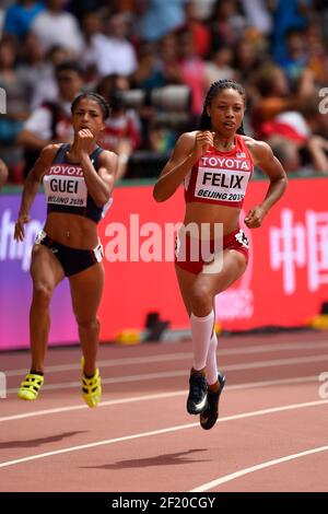 Allyson Felix (Etats-Unis) participe à 400 mètres de femmes pendant les Championnats du monde de l'IAAF, Beijing 2015, au Stade National, à Beijing, Chine, jour 3, le 24 août, 2015 - photo Julien Crosnier / KMSP / DPPI Banque D'Images