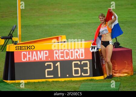 Dafne Schippers (NED) remporte la médaille d'or en 200 mètres femmes lors des Championnats du monde de l'IAAF, Beijing 2015, au Stade National, à Beijing, Chine, jour 7, le 28 août, 2015 - photo Julien Crosnier / KMSP / DPPI Banque D'Images