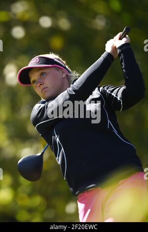 Brooke M Henderson du Canada participe à la ronde d'entraînement du championnat Évian 2015 de la LPGA, premier jour, au club de golf d'Evian Resort, à Evian-les-bains, en France, le 7 septembre 2015. Photo Philippe Millereau / KMSP / DPPI Banque D'Images