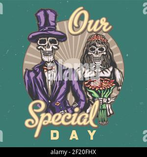 T-shirt ou poster avec illustraion de mariée morte et marié Illustration de Vecteur