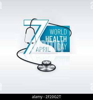 Journée mondiale de la Santé avril 7 affiche une bannière avec un stéthoscope réaliste. conception d'affiches médicales en 3d. Illustration de Vecteur