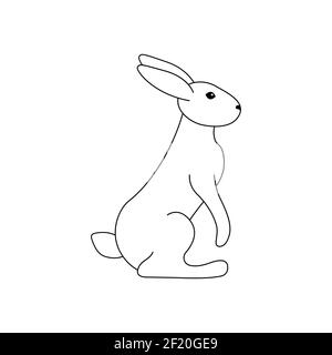 Illustration vectorielle d'un lapin qui se prépare à sauter. Contour noir sur fond blanc. Style Doodle Illustration de Vecteur