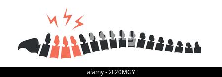 Mal de dos. Illustration de l'icône du vecteur de douleur dorsale isolée sur fond blanc. Disques endommagés Illustration de Vecteur