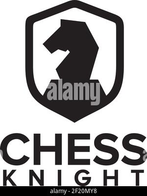 Modèle de conception du logo Chess Knight avec bouclier Illustration de Vecteur