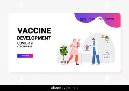 médecin de famille dans le masque vaccinant enfant patient pour lutter contre mise au point d'un vaccin contre le coronavirus concept de campagne d'immunisation médicale horizontale pleine longueur illustration vectorielle Illustration de Vecteur