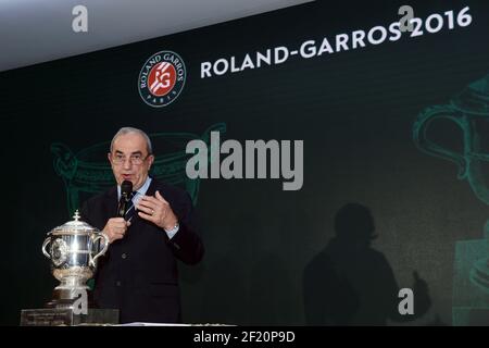 Jean Gachassin, président de la Fédération française de tennis, lors du tirage au sort 2016 de Roland Garros, le 20 mai 2016, au stade Roland Garros à Paris, France - photo Philippe Millereau / KMSP / DPPI Banque D'Images