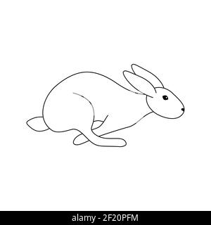 Illustration vectorielle d'un lapin sautant. Contour noir sur fond blanc. Style Doodle Illustration de Vecteur