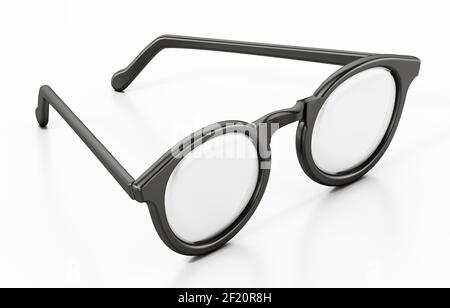 Lunettes rondes isolées sur fond blanc. Illustration 3D. Banque D'Images