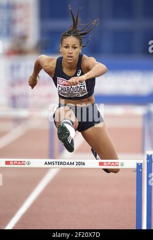 Aurelie Chaboudez (FRA) se livre sur les 400 m haies des femmes lors des Championnats d'Europe d'athlétisme 2016, à Amsterdam, pays-Bas, jour 3, le 8 juillet, 2016 - photo Stephane Kempinaire / KMSP / DPPI Banque D'Images