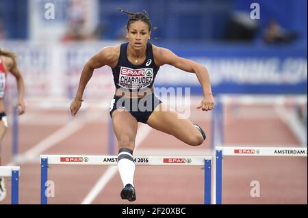 Aurelie Chaboudez (FRA) se livre sur les 400 m haies des femmes lors des Championnats d'Europe d'athlétisme 2016, à Amsterdam, pays-Bas, jour 3, le 8 juillet, 2016 - photo Stephane Kempinaire / KMSP / DPPI Banque D'Images
