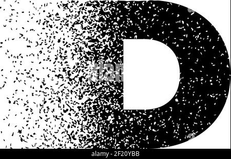 Lettre D majuscule avec effet de dispersion sur l'illustration vectorielle d'arrière-plan blanc. Stylisé lettre design pour logo, étiquette, concept de luxe, bijoux, or b Illustration de Vecteur
