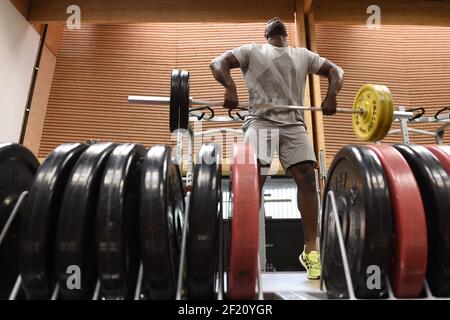 Teddy Riner sur la route de Rio 2016, Teddy Riner lors d'une séance de pratique physique, le 10 juin 2016, à l'INSEP, Paris - photo Philippe Millereau / KMSP / DPPI Banque D'Images