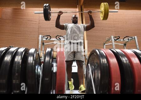 Teddy Riner sur la route de Rio 2016, Teddy Riner lors d'une séance de pratique physique, le 10 juin 2016, à l'INSEP, Paris - photo Philippe Millereau / KMSP / DPPI Banque D'Images