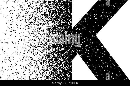 Lettre K majuscule avec effet de dispersion sur l'illustration vectorielle d'arrière-plan blanc. Stylisé lettre design pour logo, étiquette, concept de luxe, bijoux, or b Illustration de Vecteur