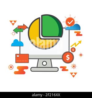 illustration du diagramme circulaire. illustration de l'ordinateur. Icône de vecteur plat. Peut être utilisé pour, élément de conception d'icône, interface utilisateur, Web, application. Banque D'Images