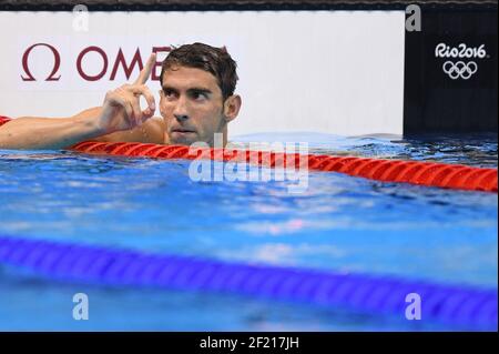 Michael Phelps (Etats-Unis) est en compétition et remporte la médaille d'or sur la finale individuelle Medley de 200 m masculin lors des Jeux Olympiques RIO 2016, natation, le 11 août 2016, à Rio, Brésil - photo Stephane Kempinaire / KMSP / DPPI Banque D'Images