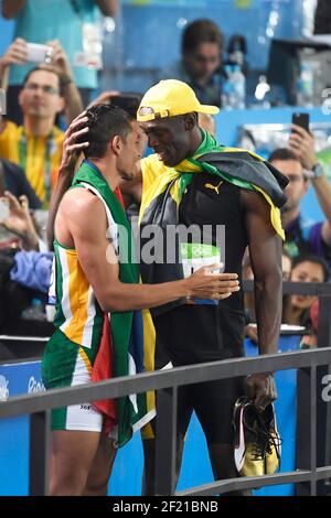 Wayde Van Niekerk d'Afrique du Sud a remporté le 400m masculin pour battre un nouveau record du monde et le Bolt Usain de la Jamaïque a remporté le 100m masculin lors des Jeux Olympiques RIO 2016, Athlétisme, le 14 août 2016, à Rio, Brésil - photo Jean-Marie Hervio / KMSP / DPPI Banque D'Images