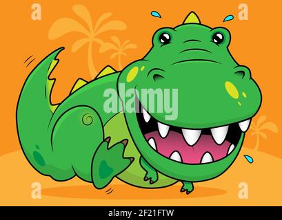 Dessin animé enfant dinosaure mignon. Illustration vectorielle amusante Happy tyrannosaurus pour enfants Illustration de Vecteur