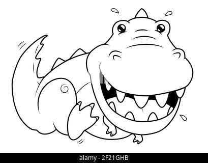 Dessin animé enfant dinosaure mignon. Drôle heureux tyrannosaurus enfants illustration de ligne vectorielle Illustration de Vecteur